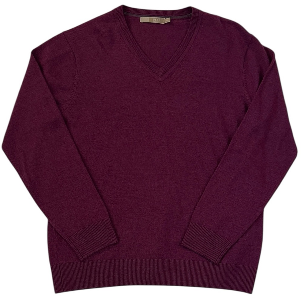 Raffi Bronson Merino Wool V-Neck Sweater Merlot Red Raglan Lightweight Medium